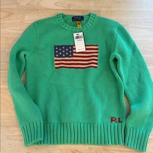 Polo by Ralph Lauren Men's Teal Sweater with Flag Design